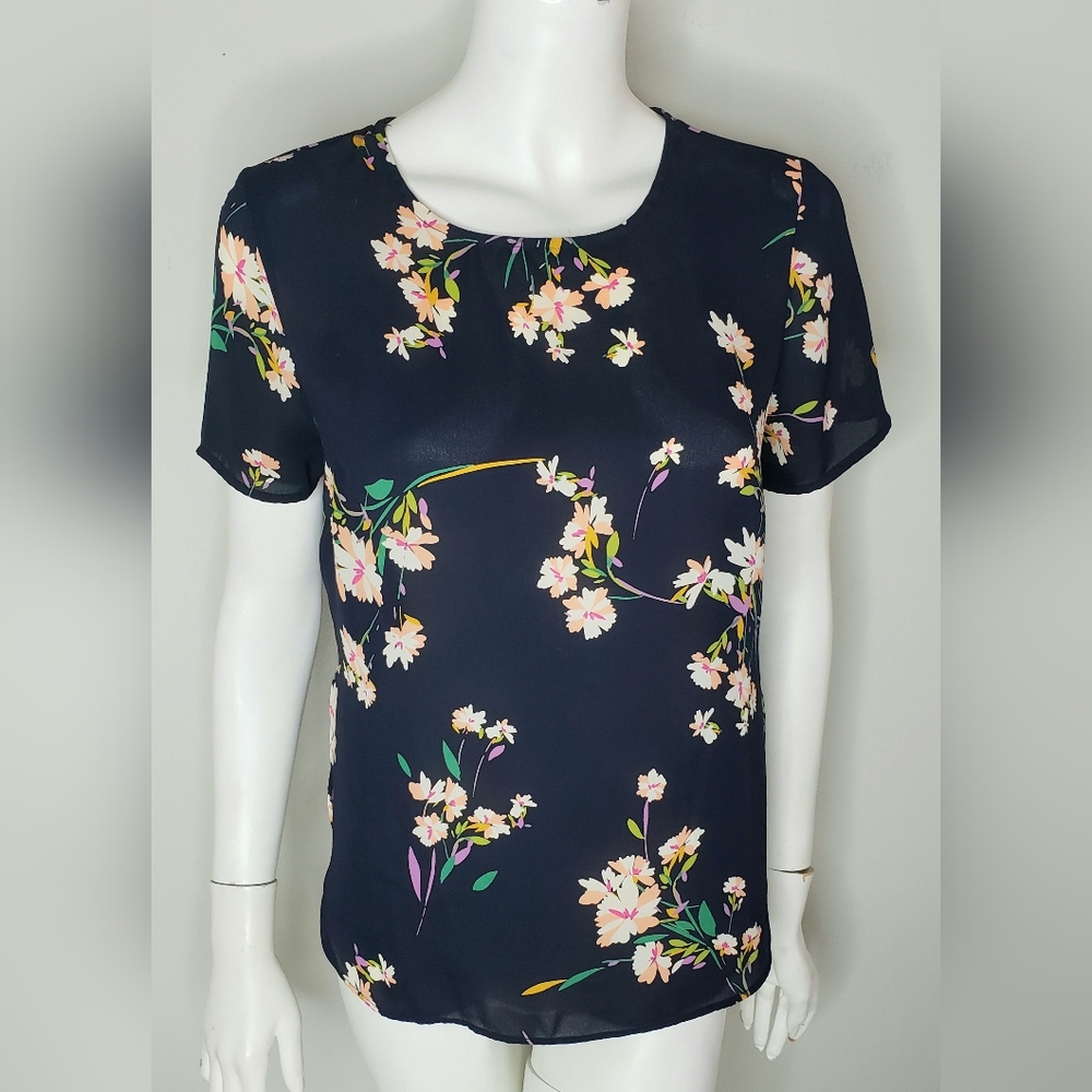 Forever 21 Floral Print Blue Blouse